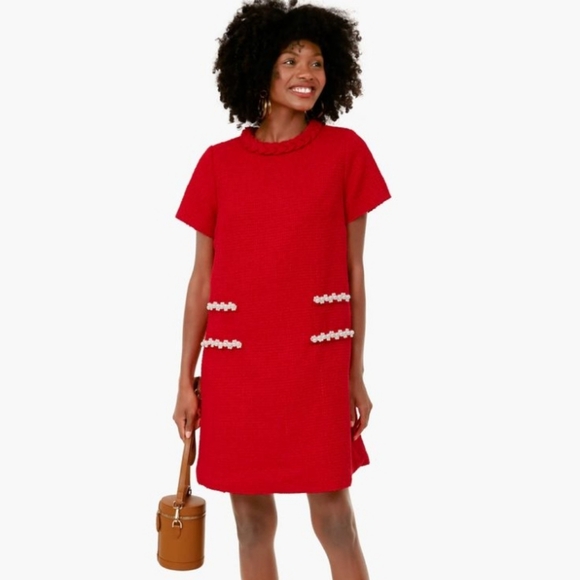 Tuckernuck Red Tweed Jackie Dress Pearl Embellishment L - Picture 2 of 16